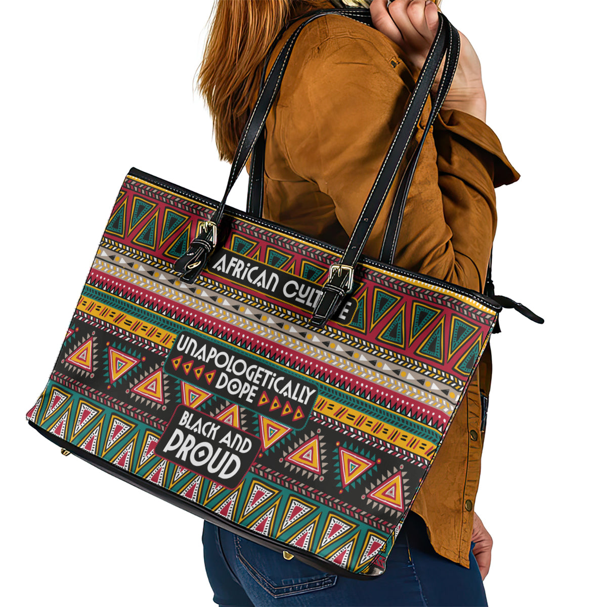Colorful African Pattern Leather Tote Bag DT02