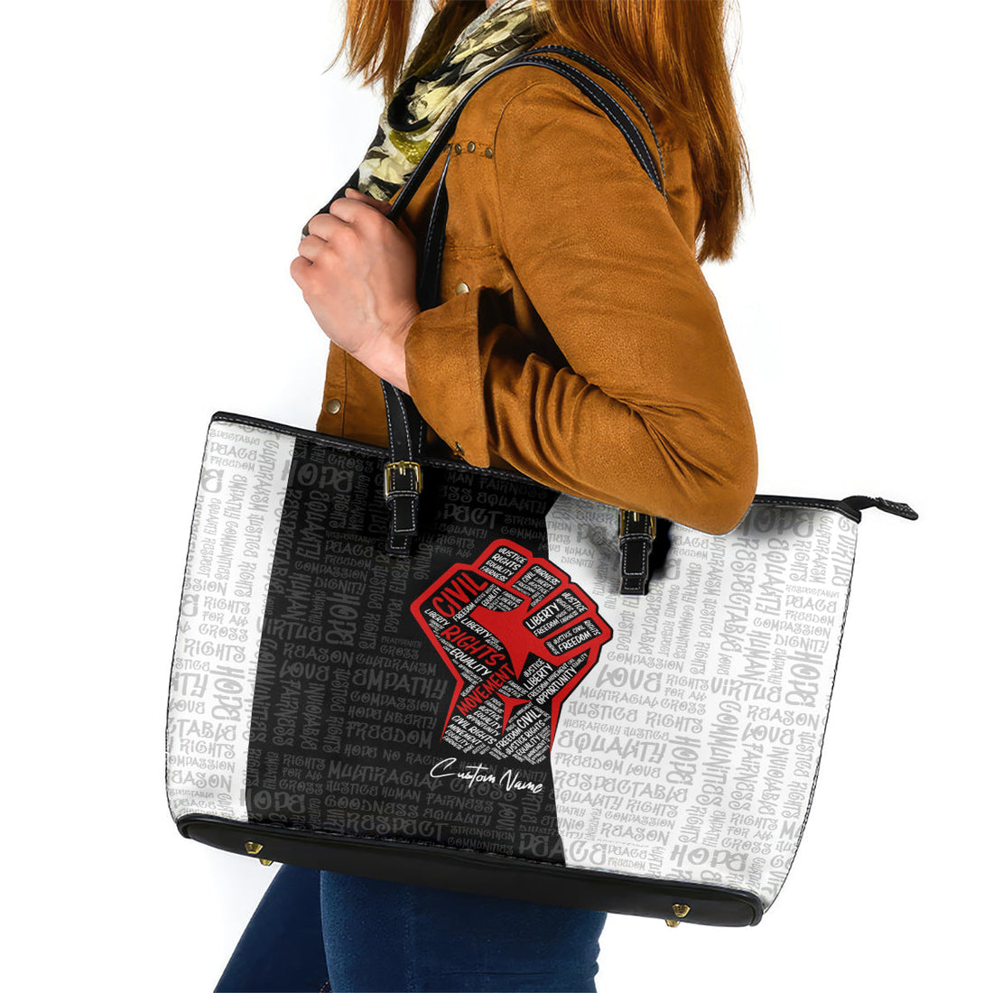Personalized Civil Rights Movement Justice Fist Leather Tote Bag DT02