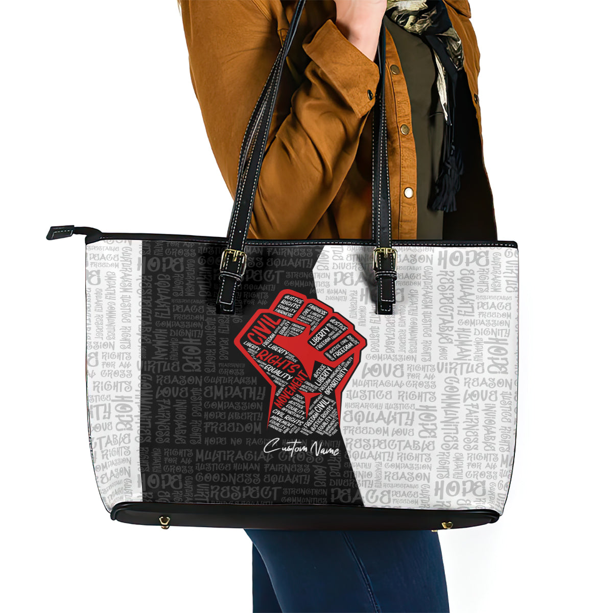 Personalized Civil Rights Movement Justice Fist Leather Tote Bag DT02