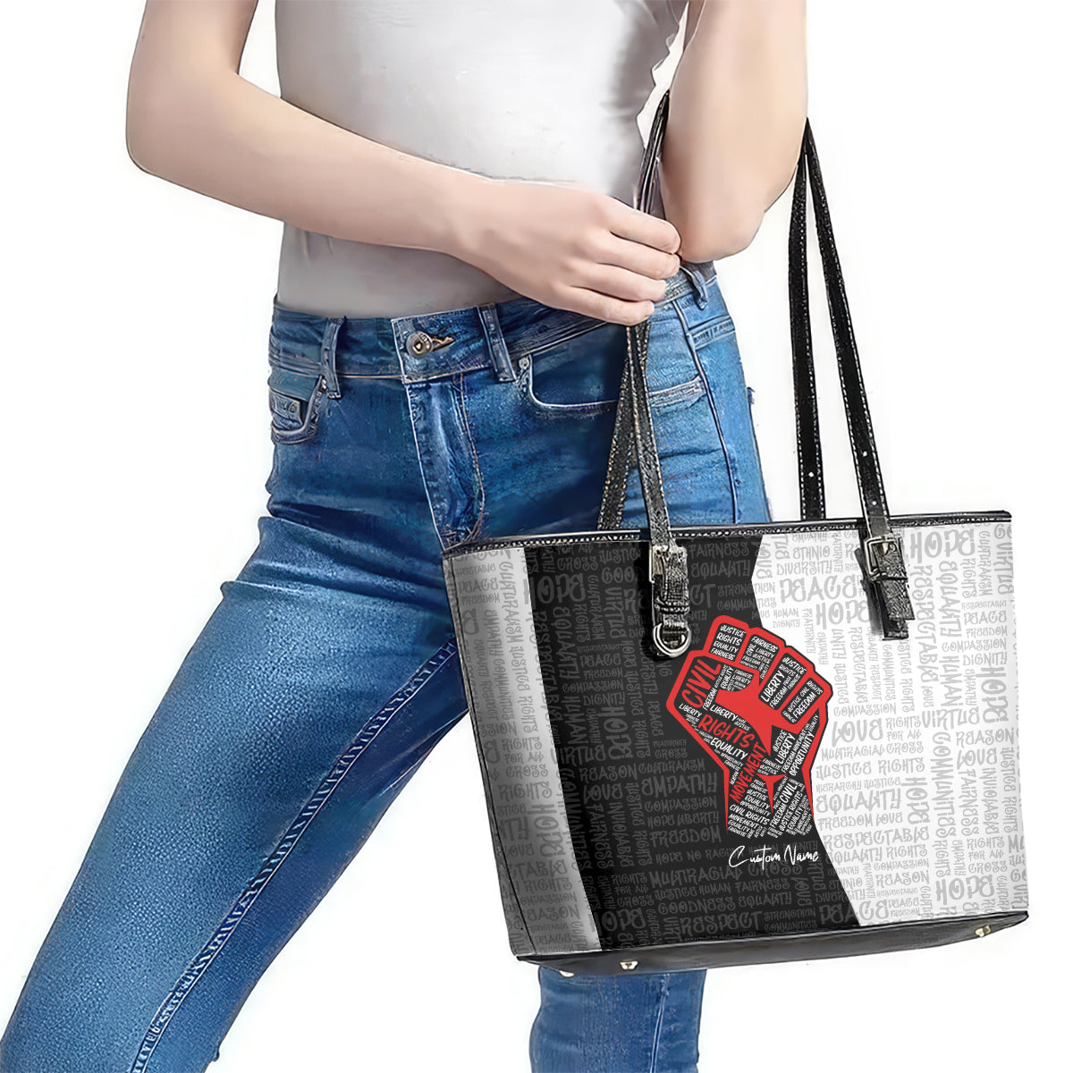 Personalized Civil Rights Movement Justice Fist Leather Tote Bag DT02