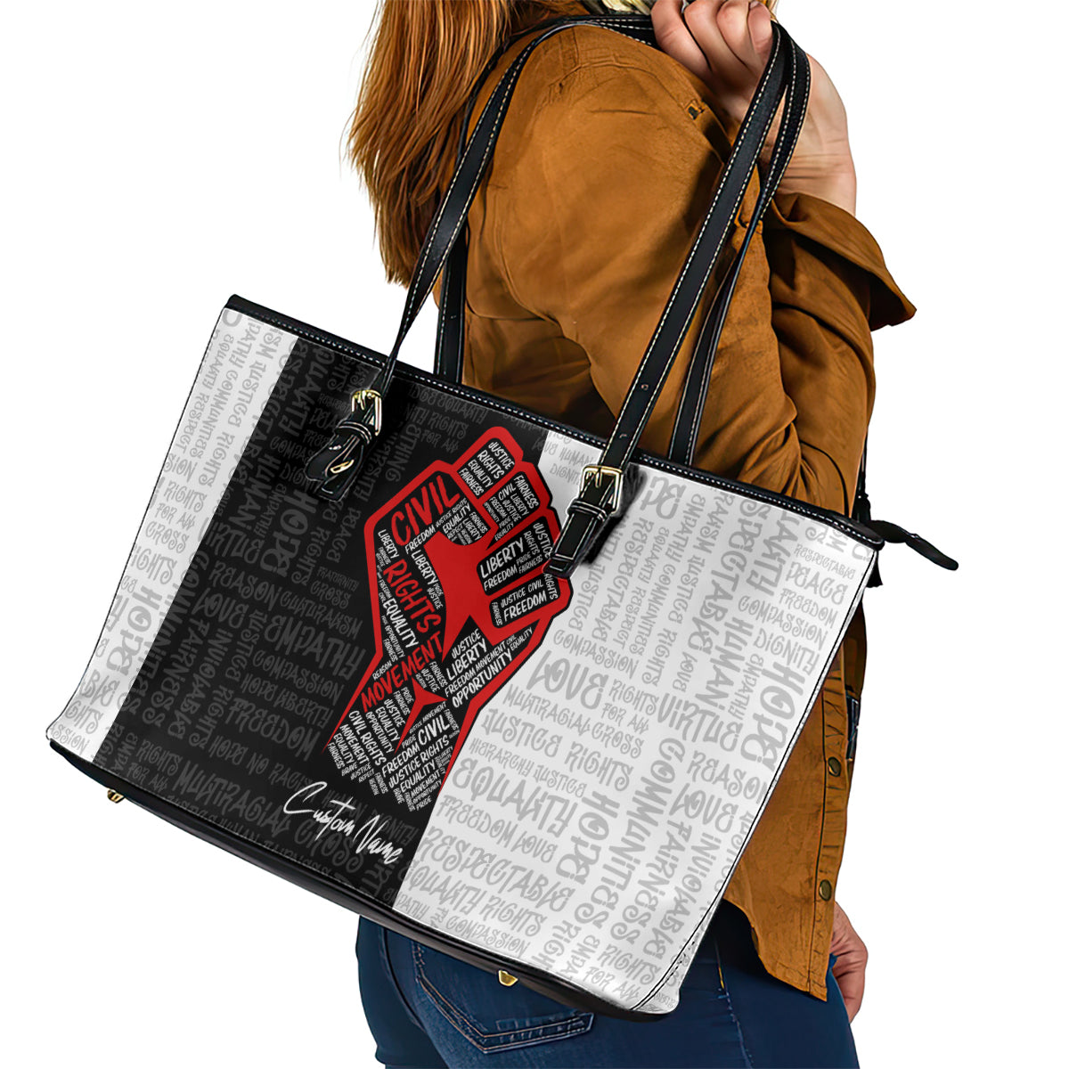 Personalized Civil Rights Movement Justice Fist Leather Tote Bag DT02