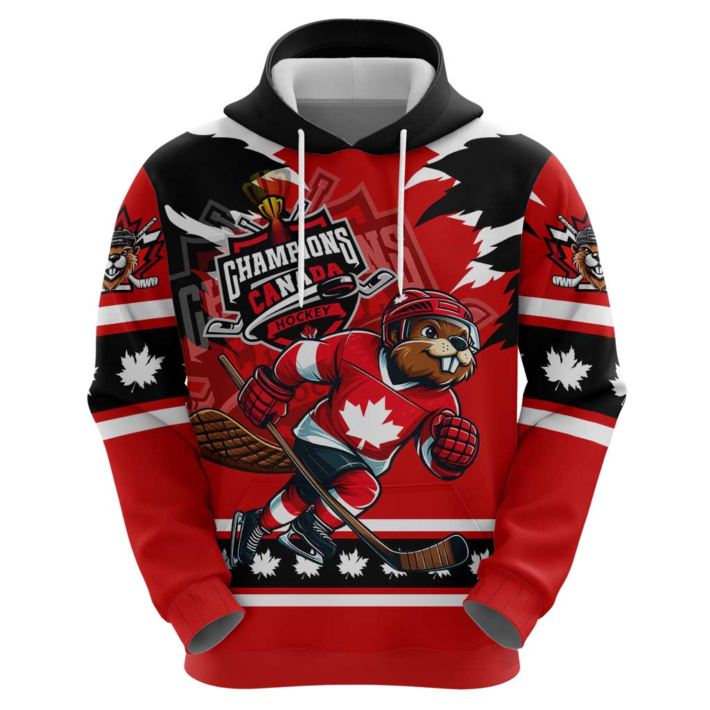 Personalized Champions Canada Hockey Hoodie Fierce Beaver on Ice DT02