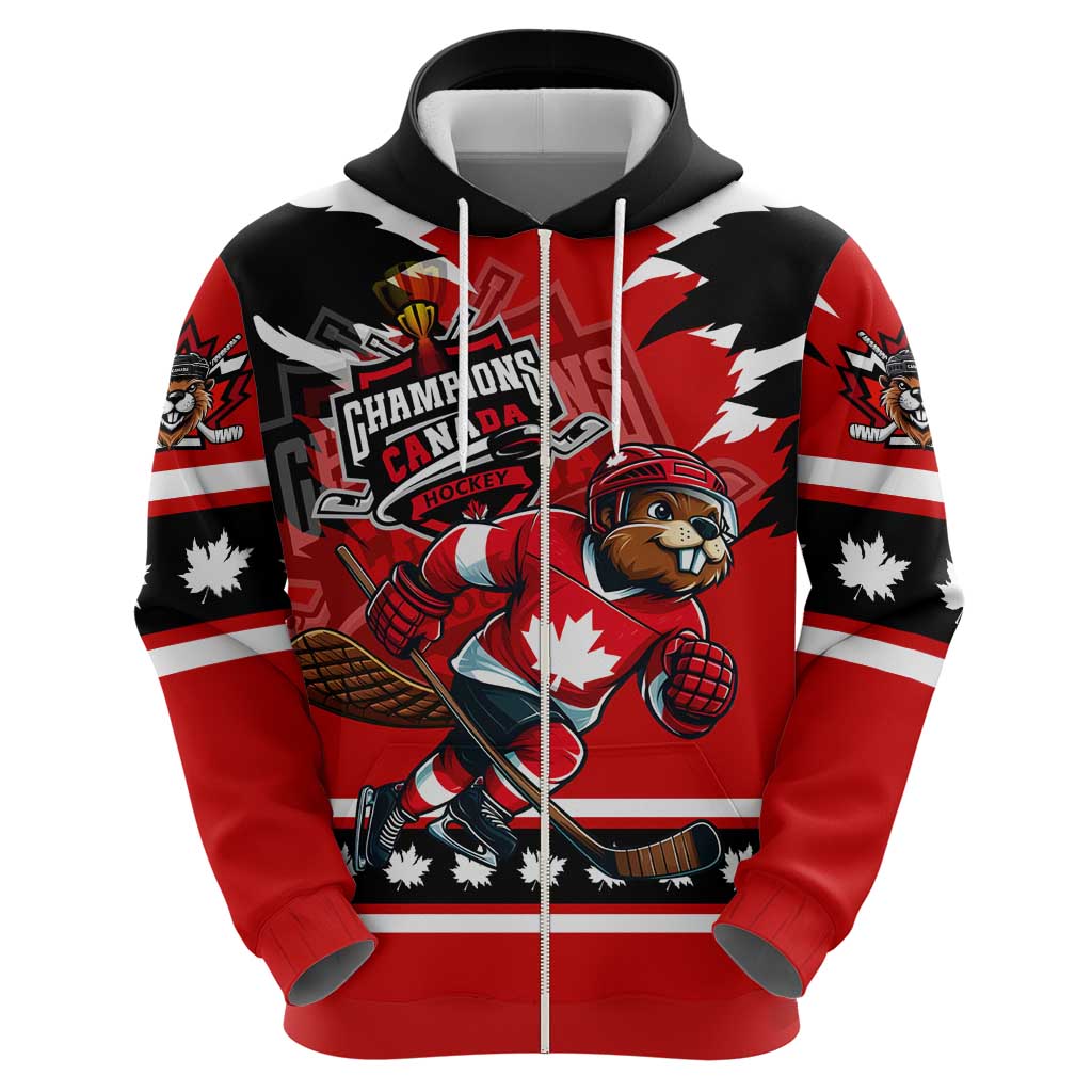 Personalized Champions Canada Hockey Hoodie Fierce Beaver on Ice DT02