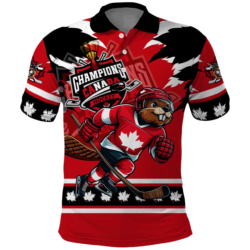 Personalized Champions Canada Hockey Polo Shirt Fierce Beaver on Ice DT02