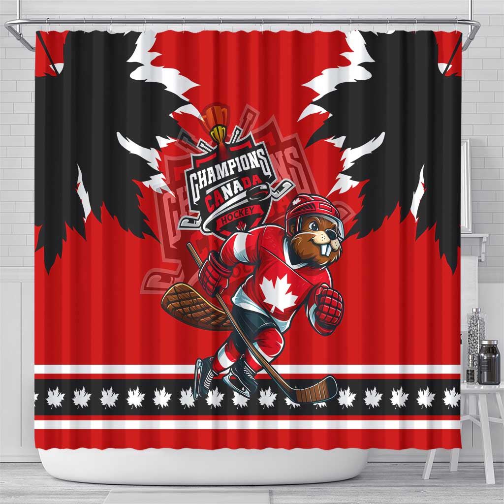 Champions Canada Hockey Shower Curtain Fierce Beaver on Ice DT02