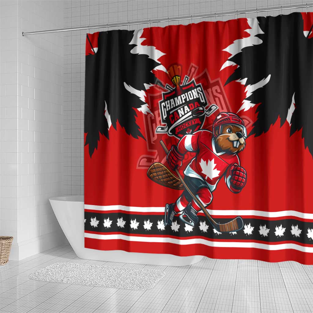 Champions Canada Hockey Shower Curtain Fierce Beaver on Ice DT02