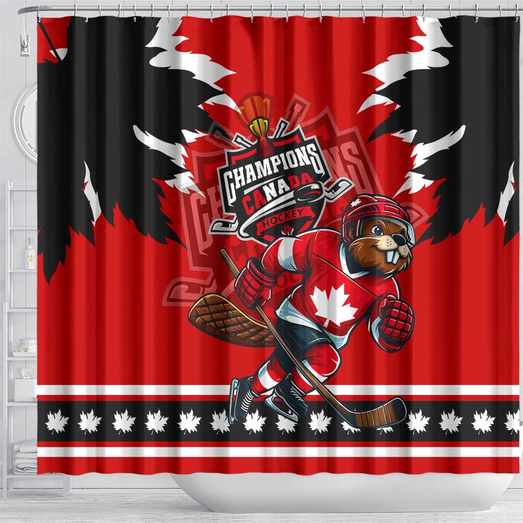 Champions Canada Hockey Shower Curtain Fierce Beaver on Ice DT02