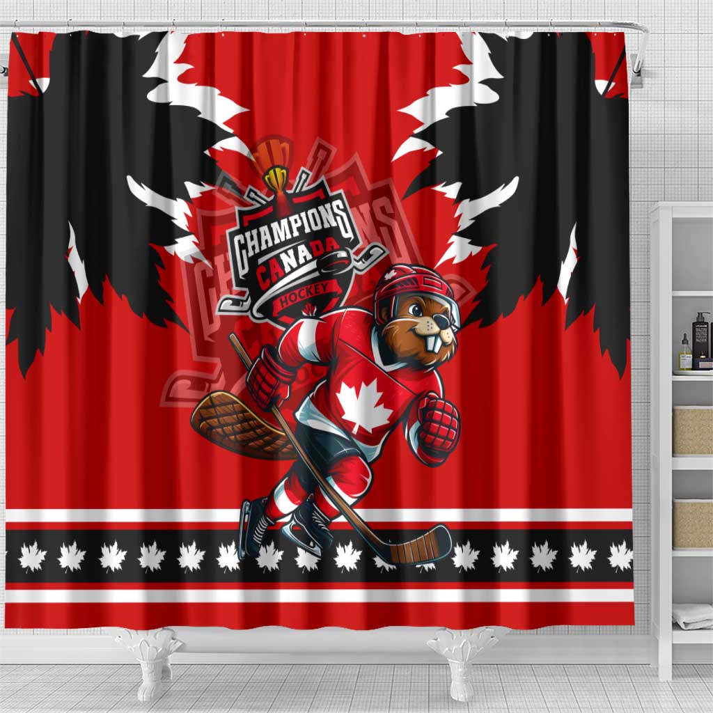 Champions Canada Hockey Shower Curtain Fierce Beaver on Ice DT02