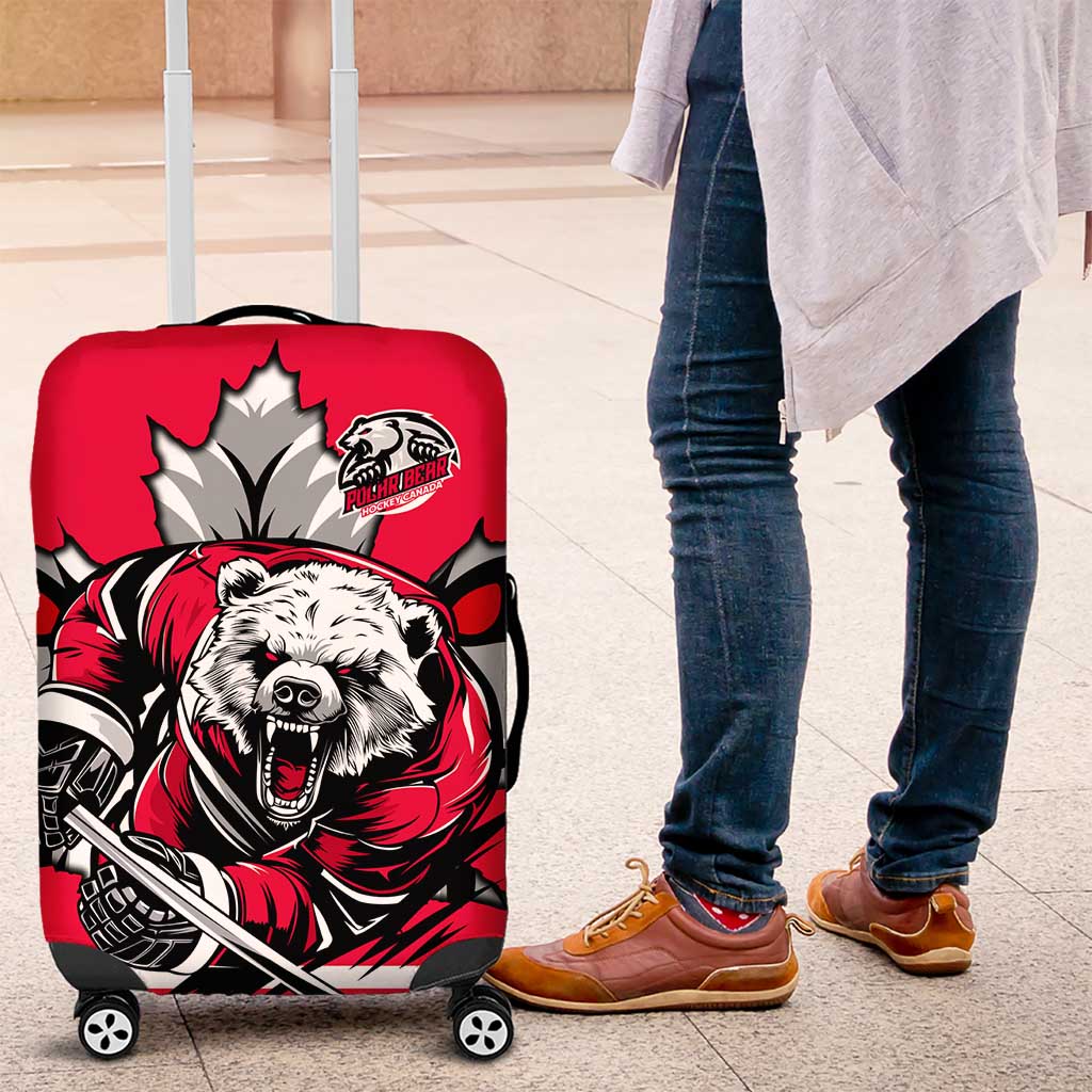 Polar Bear Hockey Canada Luggage Cover Maple Leaf Ice Warrior DT02