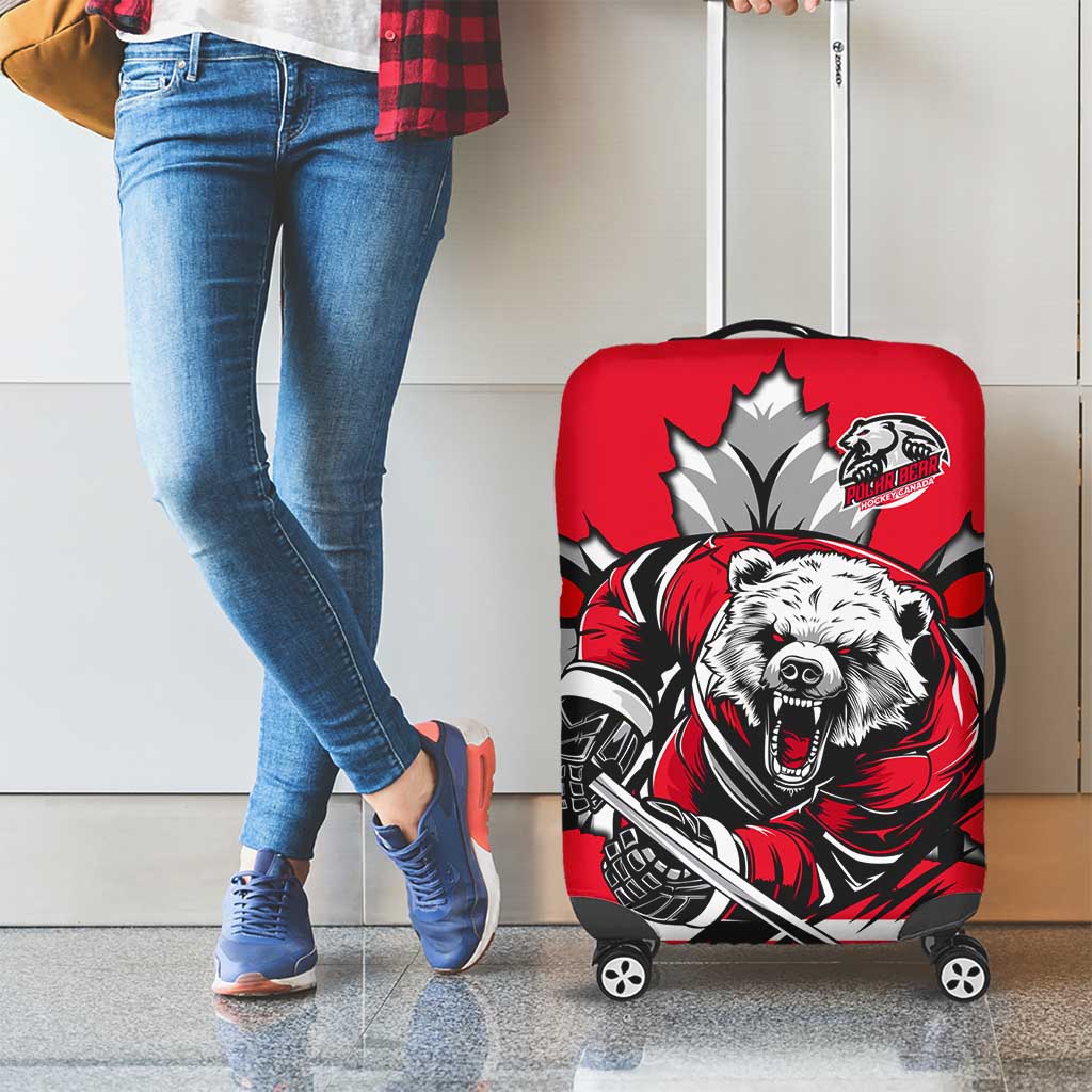 Polar Bear Hockey Canada Luggage Cover Maple Leaf Ice Warrior DT02