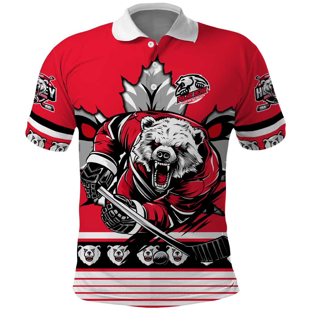 Personalized Polar Bear Hockey Canada Polo Shirt Maple Leaf Ice Warrior DT02
