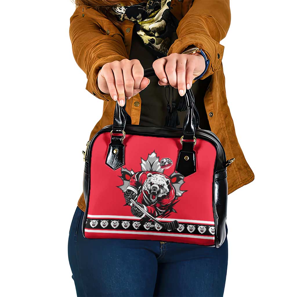 Polar Bear Hockey Canada Shoulder Handbag Maple Leaf Ice Warrior DT02