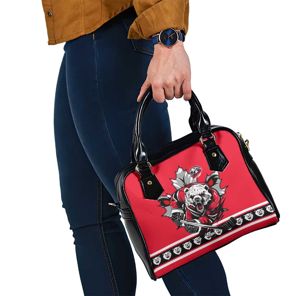 Polar Bear Hockey Canada Shoulder Handbag Maple Leaf Ice Warrior DT02