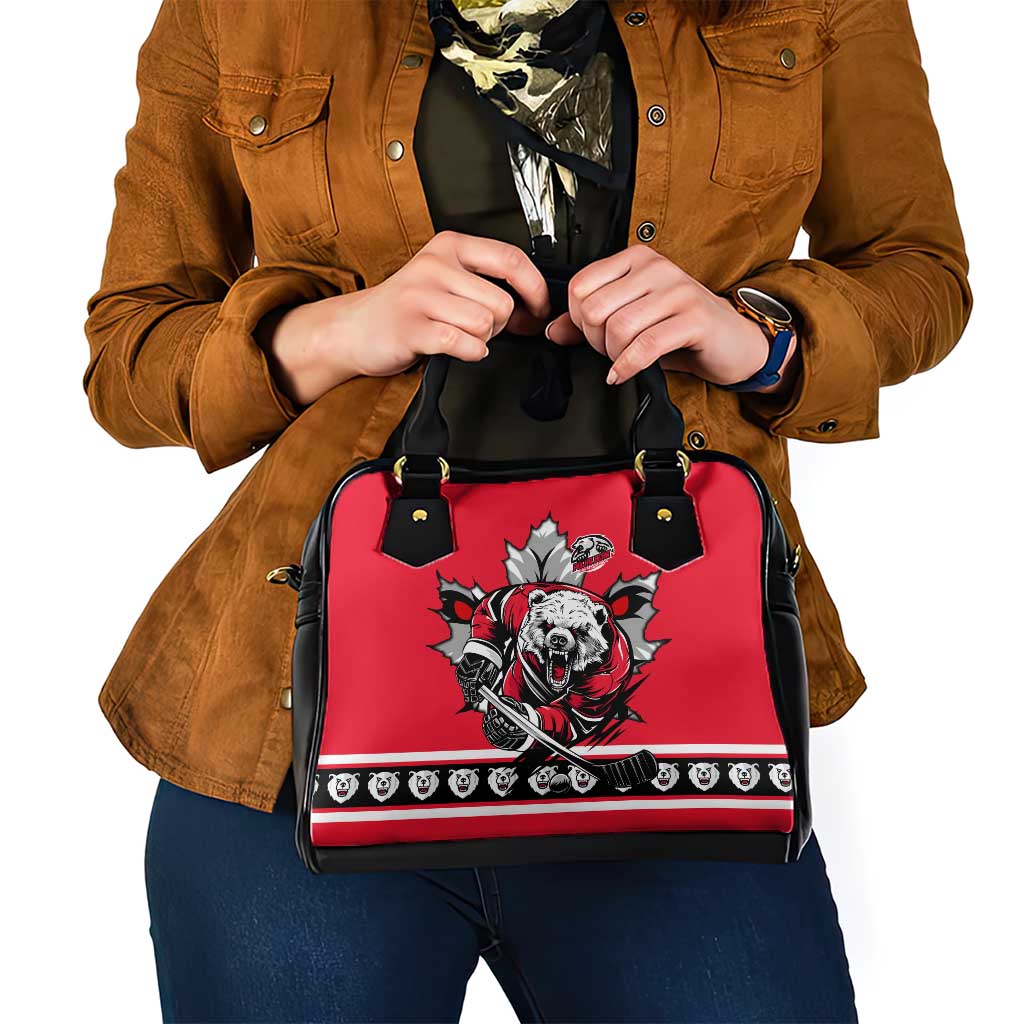 Polar Bear Hockey Canada Shoulder Handbag Maple Leaf Ice Warrior DT02