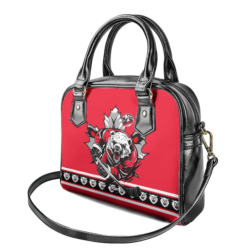 Polar Bear Hockey Canada Shoulder Handbag Maple Leaf Ice Warrior DT02