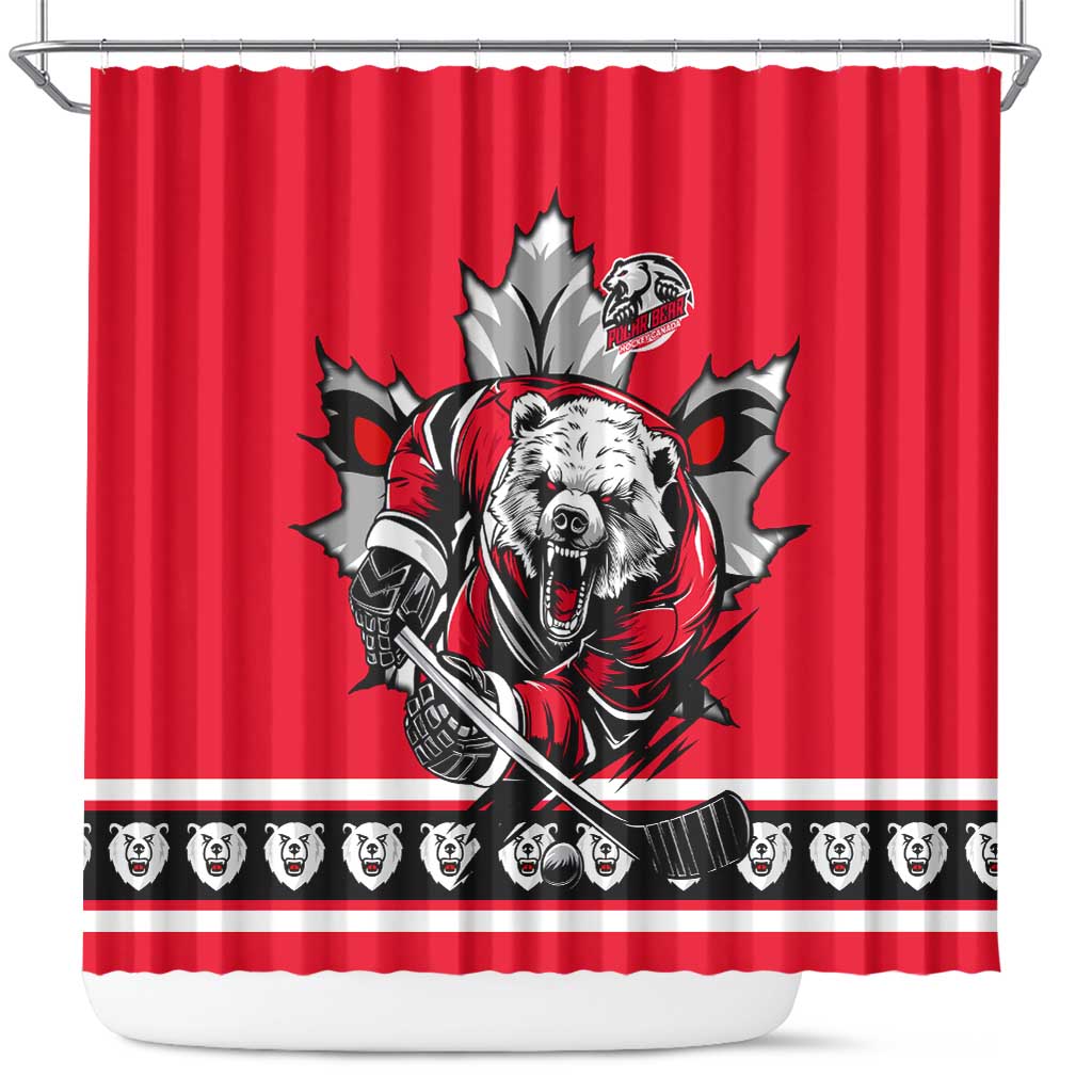 Polar Bear Hockey Canada Shower Curtain Maple Leaf Ice Warrior DT02
