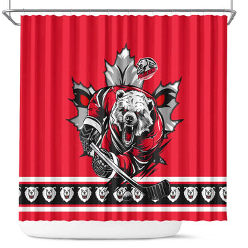 Polar Bear Hockey Canada Shower Curtain Maple Leaf Ice Warrior DT02