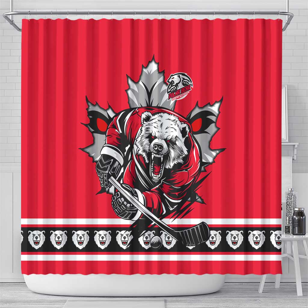 Polar Bear Hockey Canada Shower Curtain Maple Leaf Ice Warrior DT02