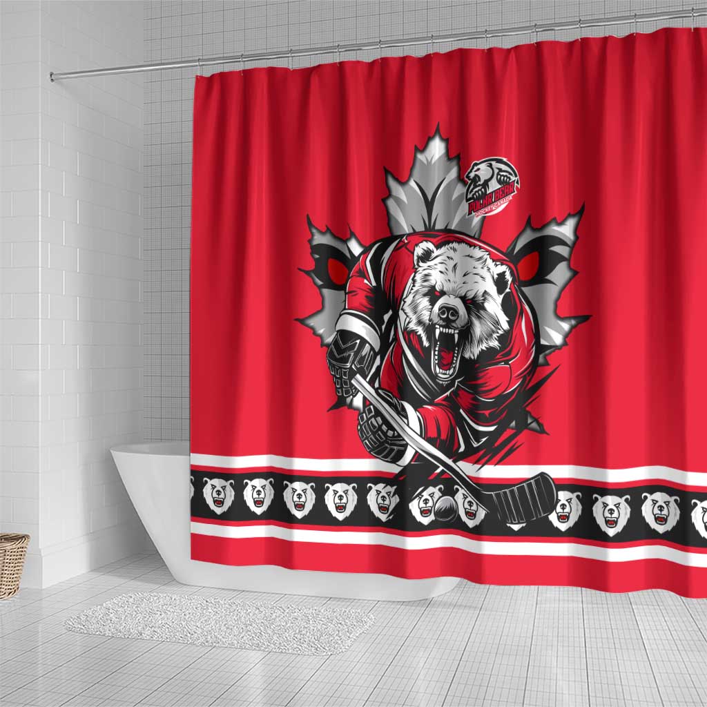 Polar Bear Hockey Canada Shower Curtain Maple Leaf Ice Warrior DT02