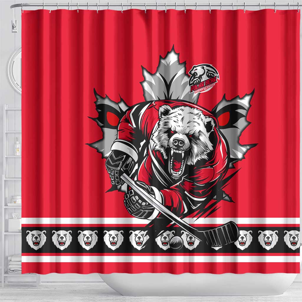 Polar Bear Hockey Canada Shower Curtain Maple Leaf Ice Warrior DT02