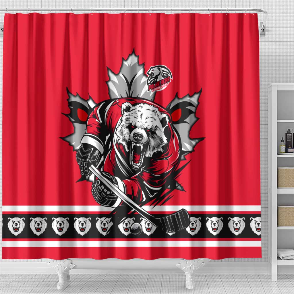 Polar Bear Hockey Canada Shower Curtain Maple Leaf Ice Warrior DT02
