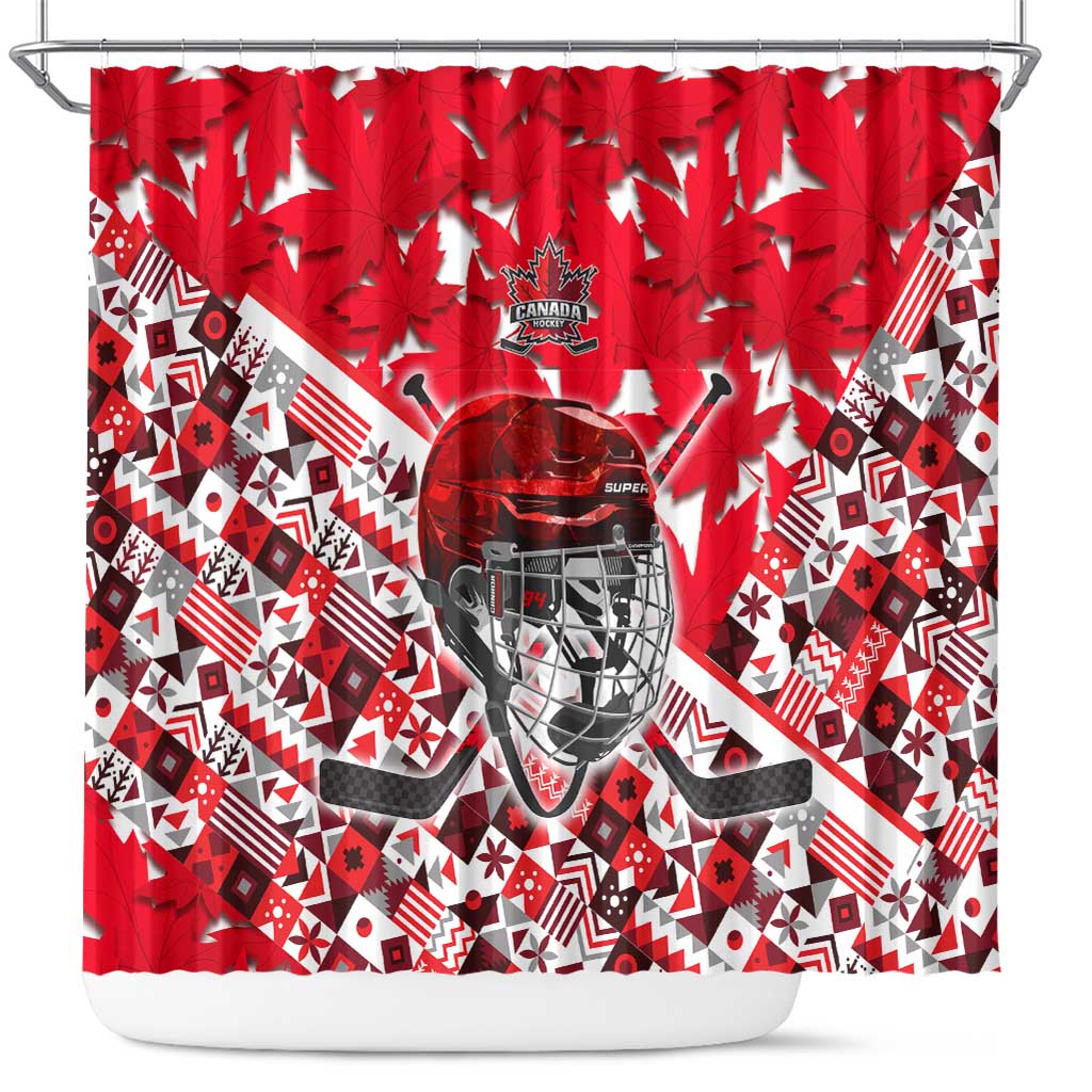 Canada Hockey Helmet Shower Curtain Maple Leaf Pattern DT02