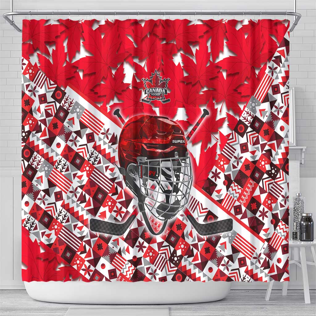 Canada Hockey Helmet Shower Curtain Maple Leaf Pattern DT02