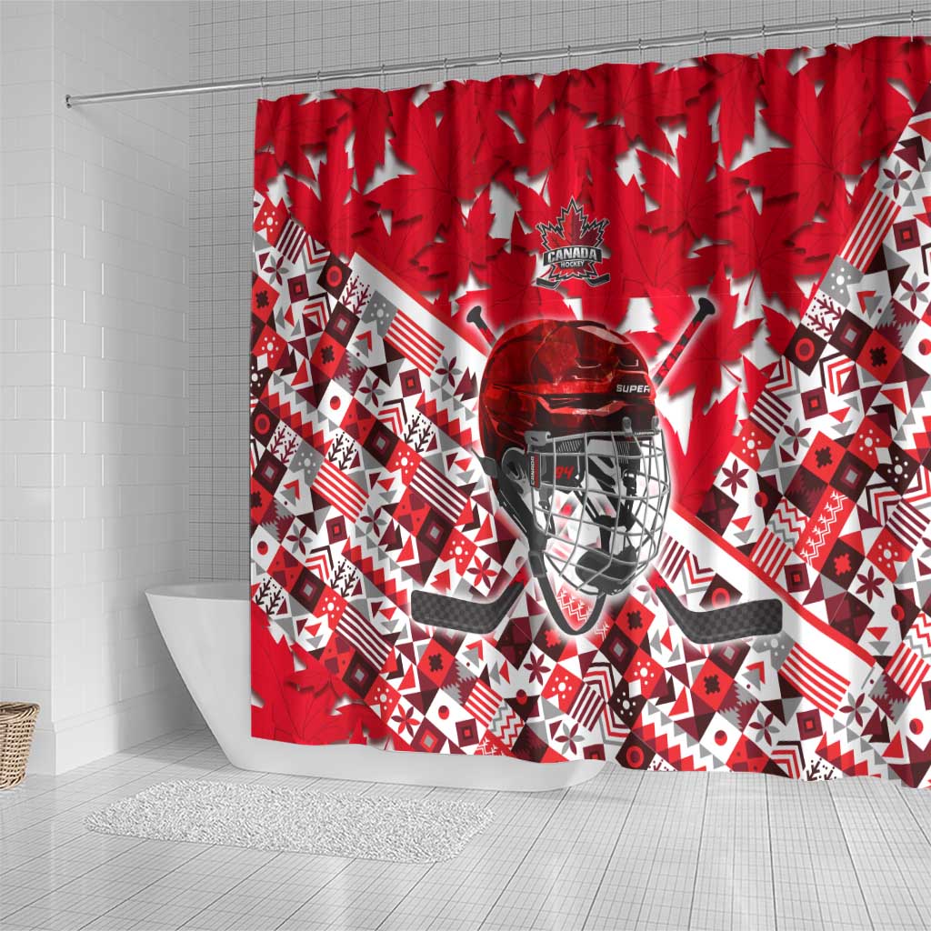 Canada Hockey Helmet Shower Curtain Maple Leaf Pattern DT02