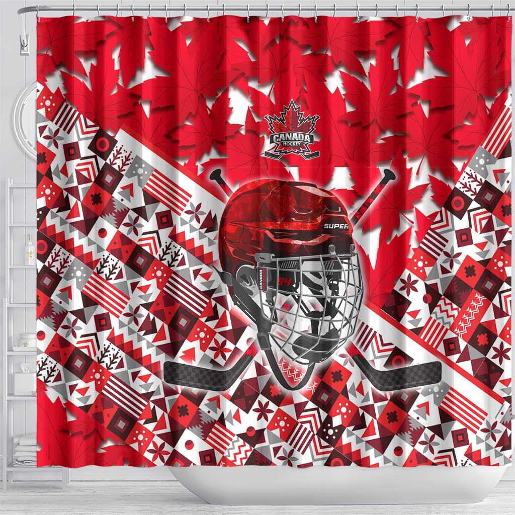 Canada Hockey Helmet Shower Curtain Maple Leaf Pattern DT02