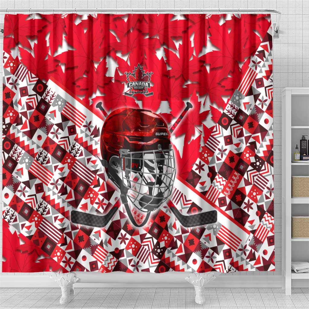 Canada Hockey Helmet Shower Curtain Maple Leaf Pattern DT02