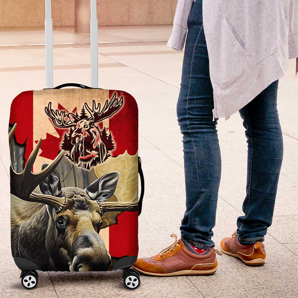 Canada Moose Luggage Cover Canadian Flag Maple Leaf Vintage DT02