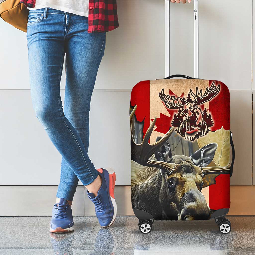 Canada Moose Luggage Cover Canadian Flag Maple Leaf Vintage DT02