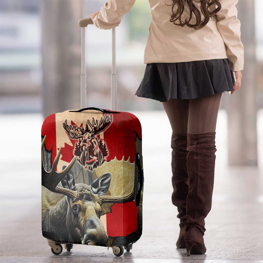 Canada Moose Luggage Cover Canadian Flag Maple Leaf Vintage DT02