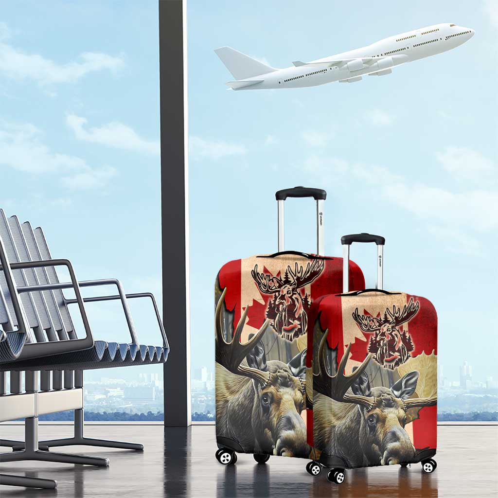 Canada Moose Luggage Cover Canadian Flag Maple Leaf Vintage DT02
