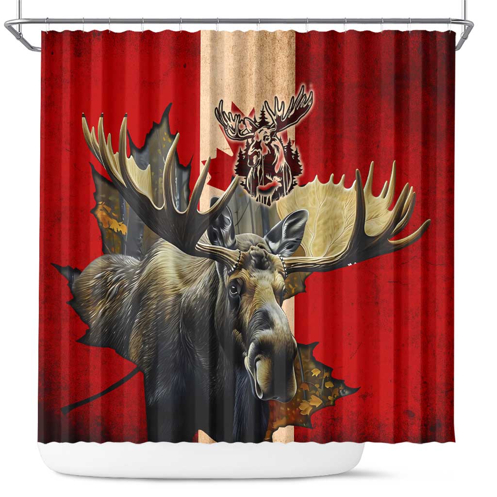 Canada Moose Shower Curtain Canadian Flag Maple Leaf Vintage DT02