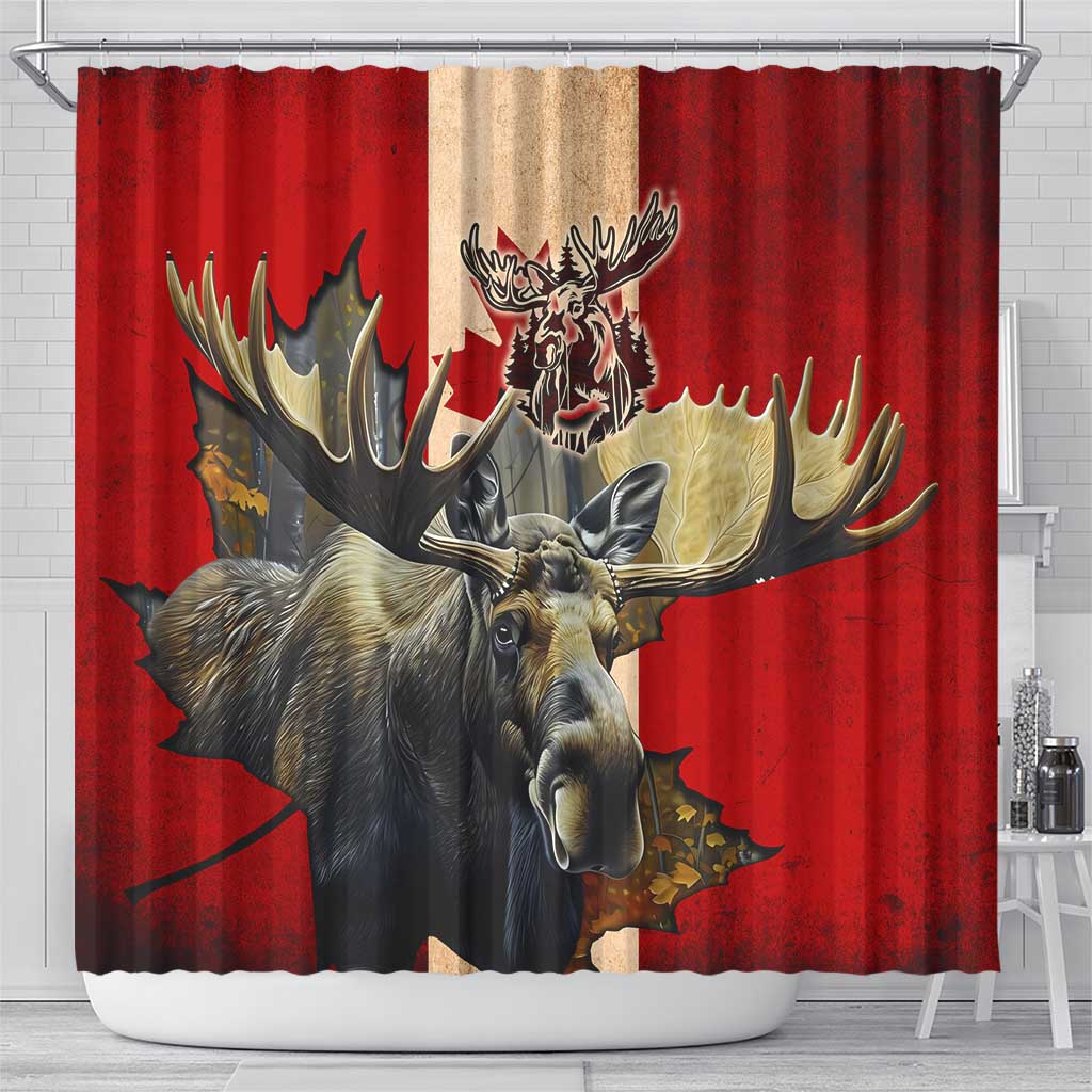 Canada Moose Shower Curtain Canadian Flag Maple Leaf Vintage DT02