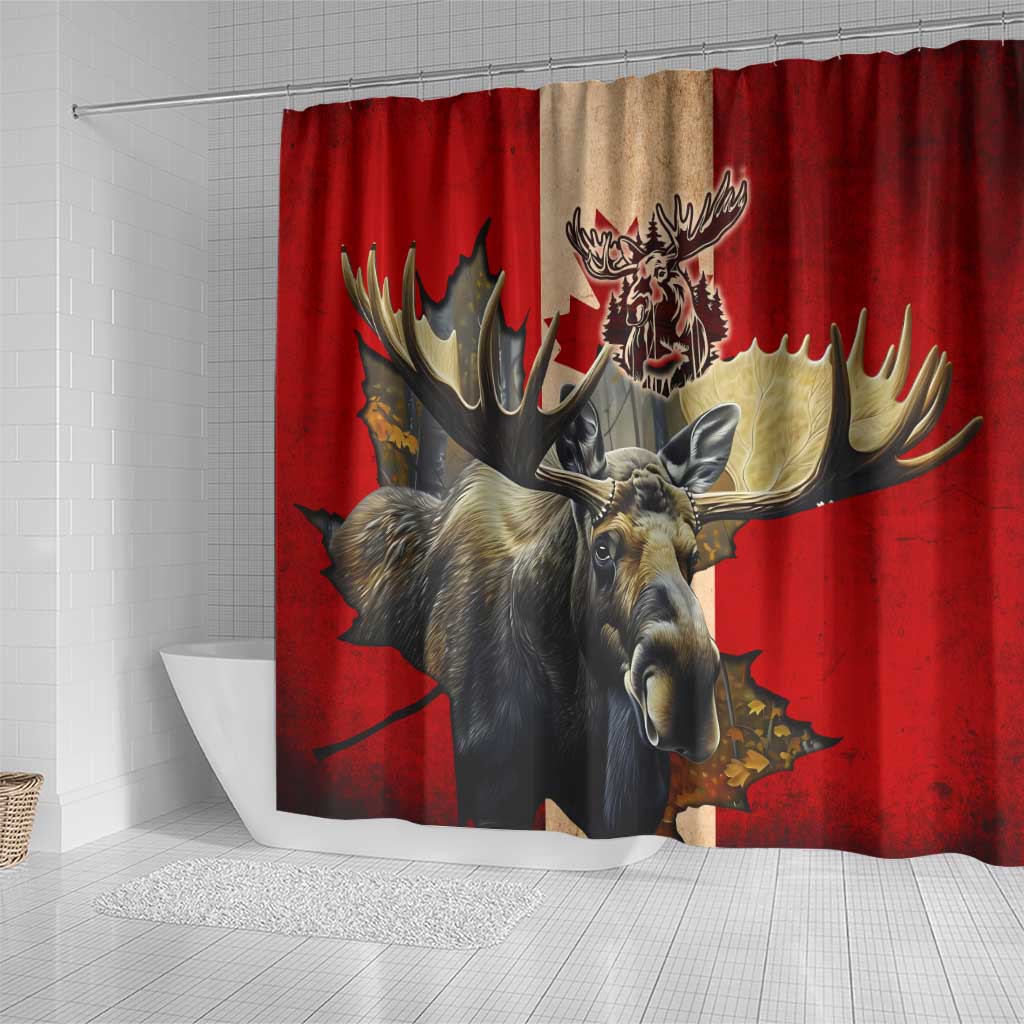Canada Moose Shower Curtain Canadian Flag Maple Leaf Vintage DT02