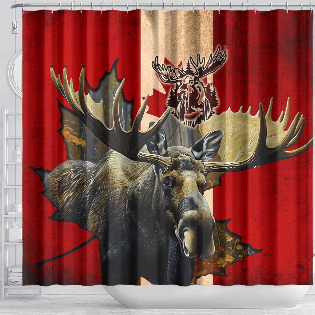 Canada Moose Shower Curtain Canadian Flag Maple Leaf Vintage DT02
