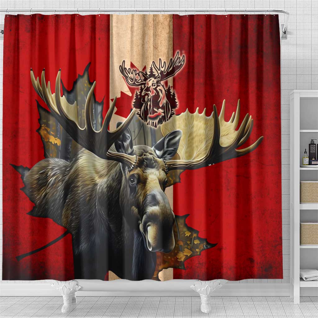 Canada Moose Shower Curtain Canadian Flag Maple Leaf Vintage DT02