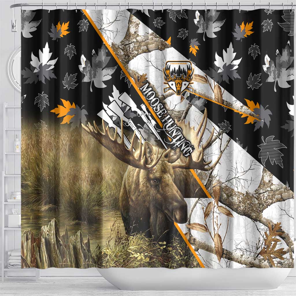 Moose Hunting Shower Curtain Autumn Wilderness Adventure Camo DT02