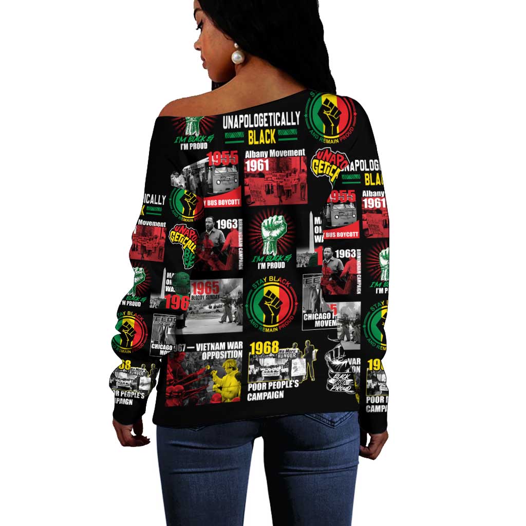 Civil Rights Movement Off Shoulder Sweater Poster Art Black Pride DT02