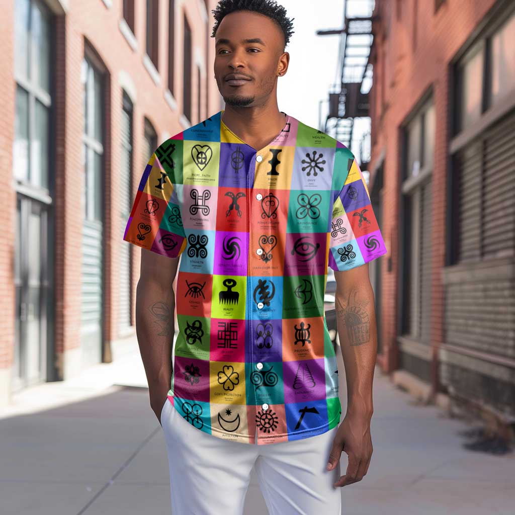 Multi Color Adinkra Symbols Baseball Jersey African Adrinkra DT02
