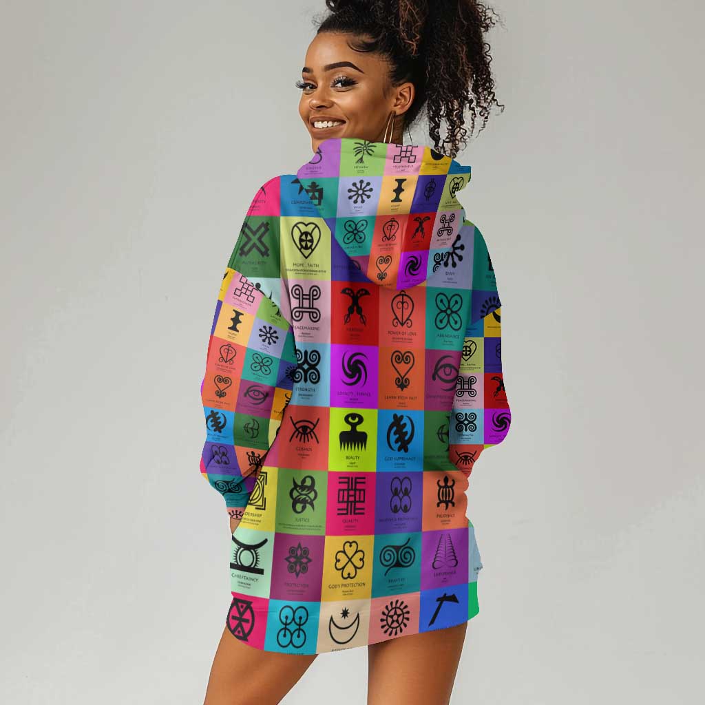 Multi Color Adinkra Symbols Hoodie Dress African Adrinkra DT02