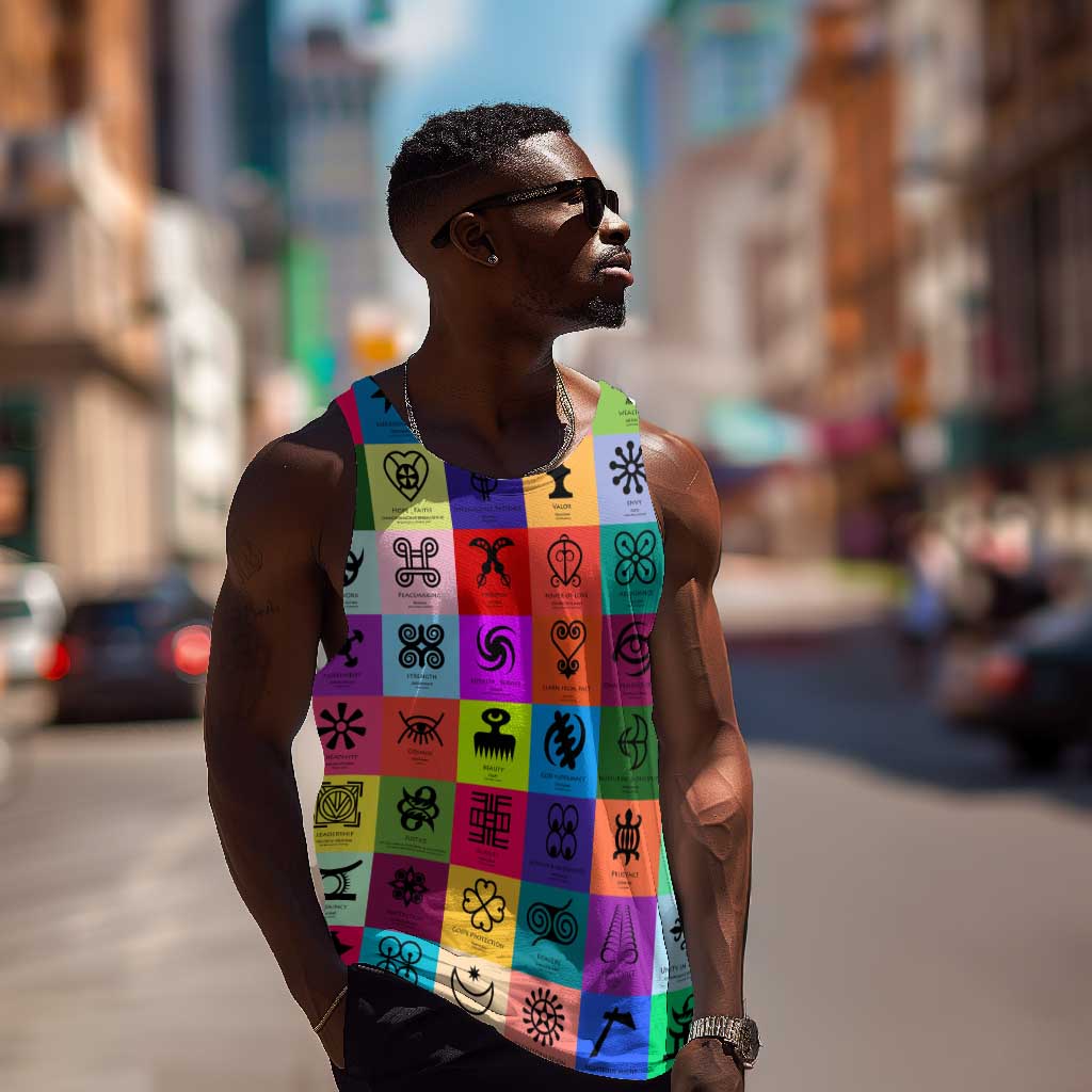 Multi Color Adinkra Symbols Men Tank Top African Adrinkra DT02