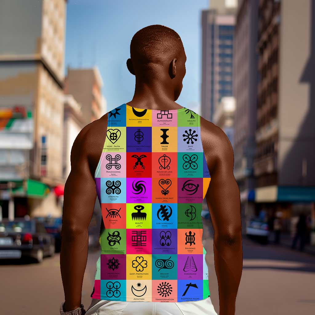 Multi Color Adinkra Symbols Men Tank Top African Adrinkra DT02