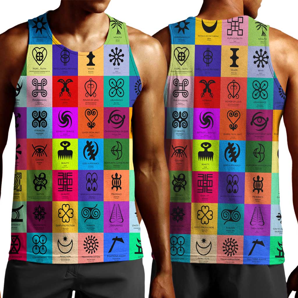 Multi Color Adinkra Symbols Men Tank Top African Adrinkra DT02