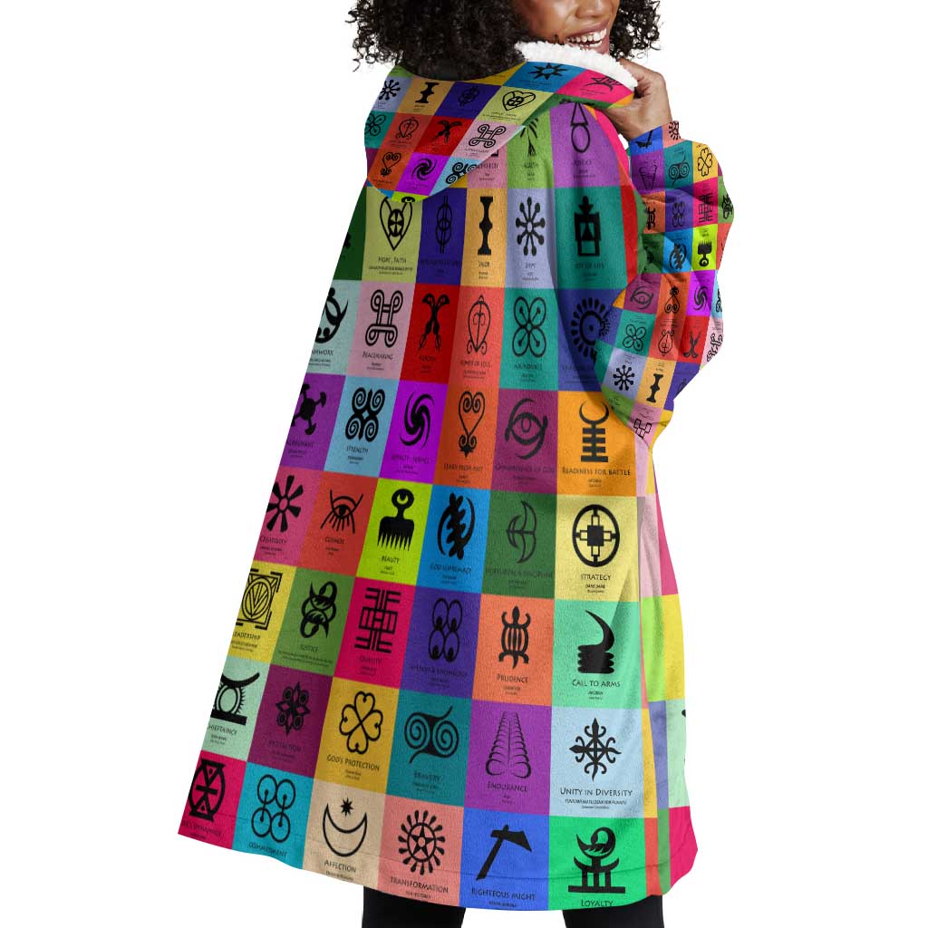 Multi Color Adinkra Symbols Wearable Blanket Hoodie African Adrinkra DT02