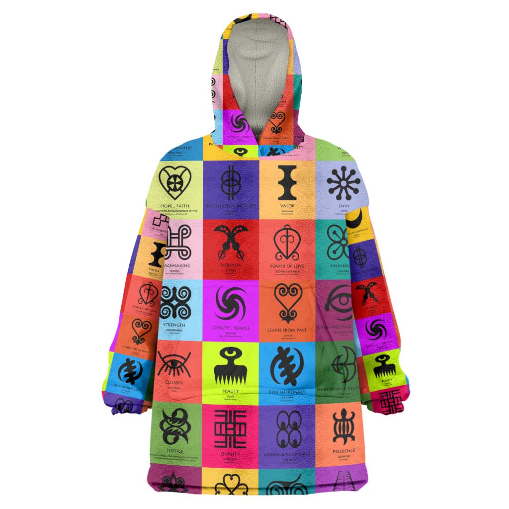 Multi Color Adinkra Symbols Wearable Blanket Hoodie African Adrinkra DT02