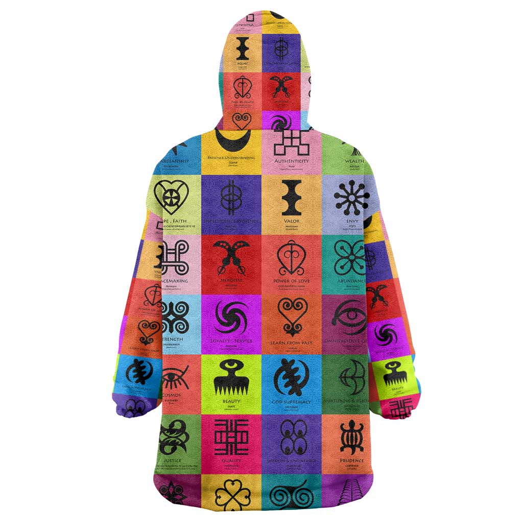 Multi Color Adinkra Symbols Wearable Blanket Hoodie African Adrinkra DT02