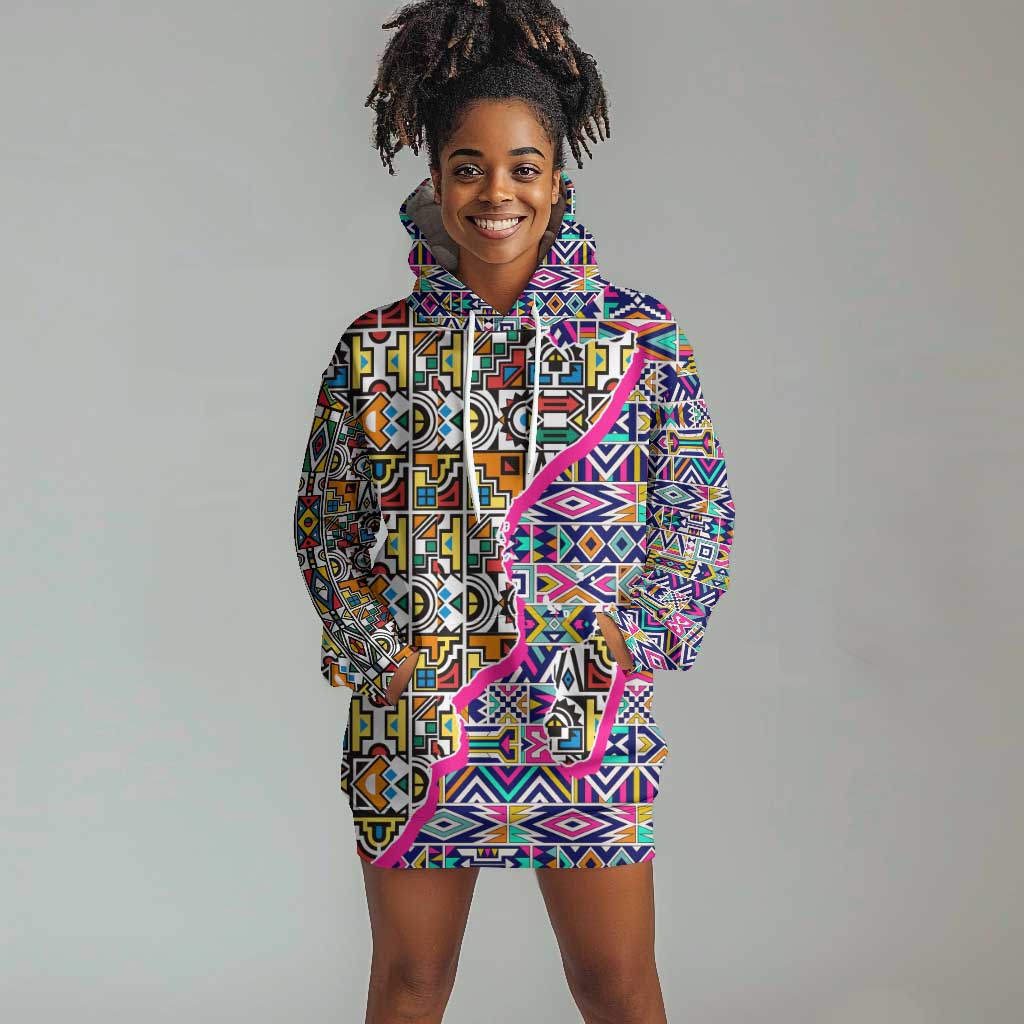 African Ndebele Pattern Hoodie Dress DT02